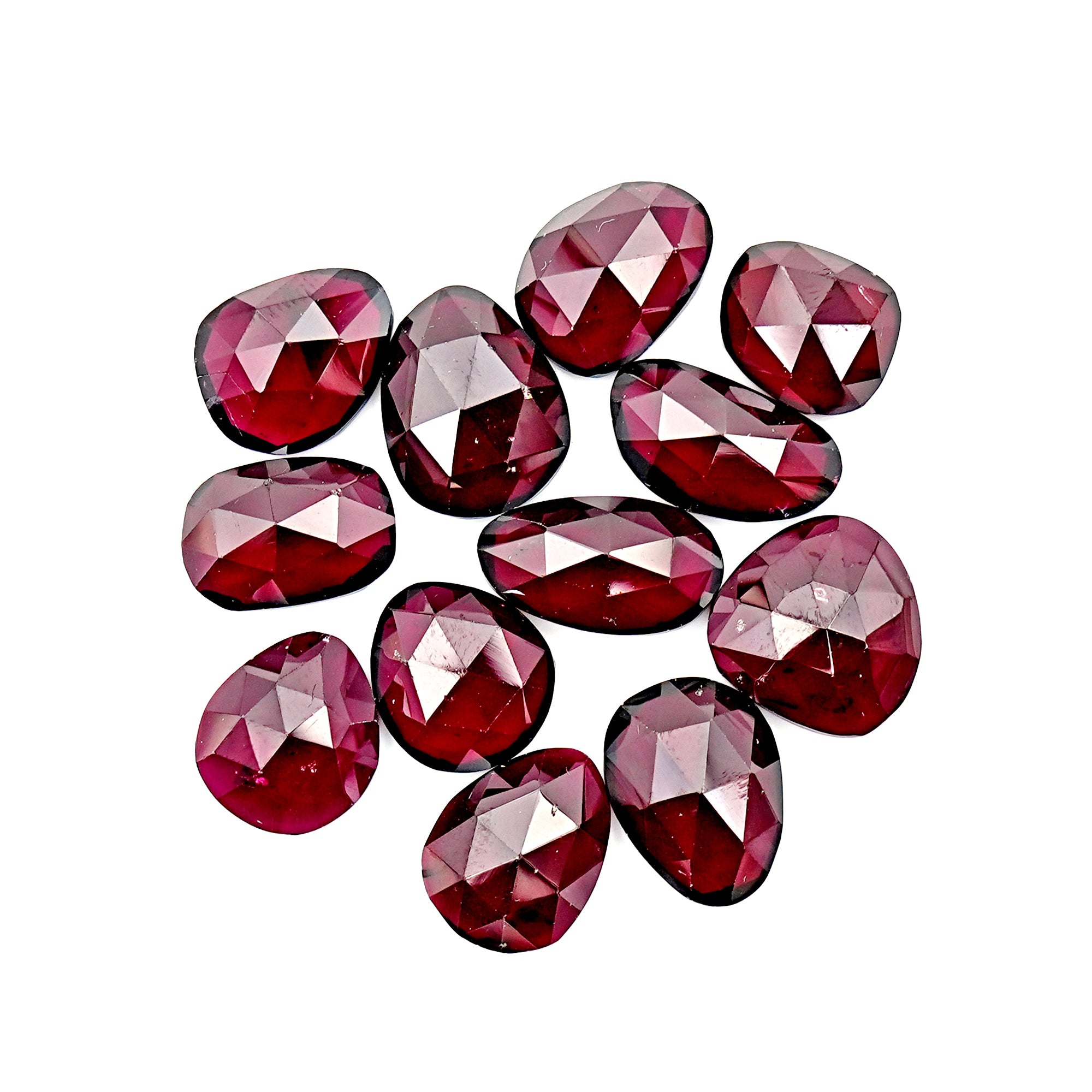 Rhodolite Garnet Rose Cut Cabochons | Deep Plum Pink Freeform Faceted Gems - 12 Pieces