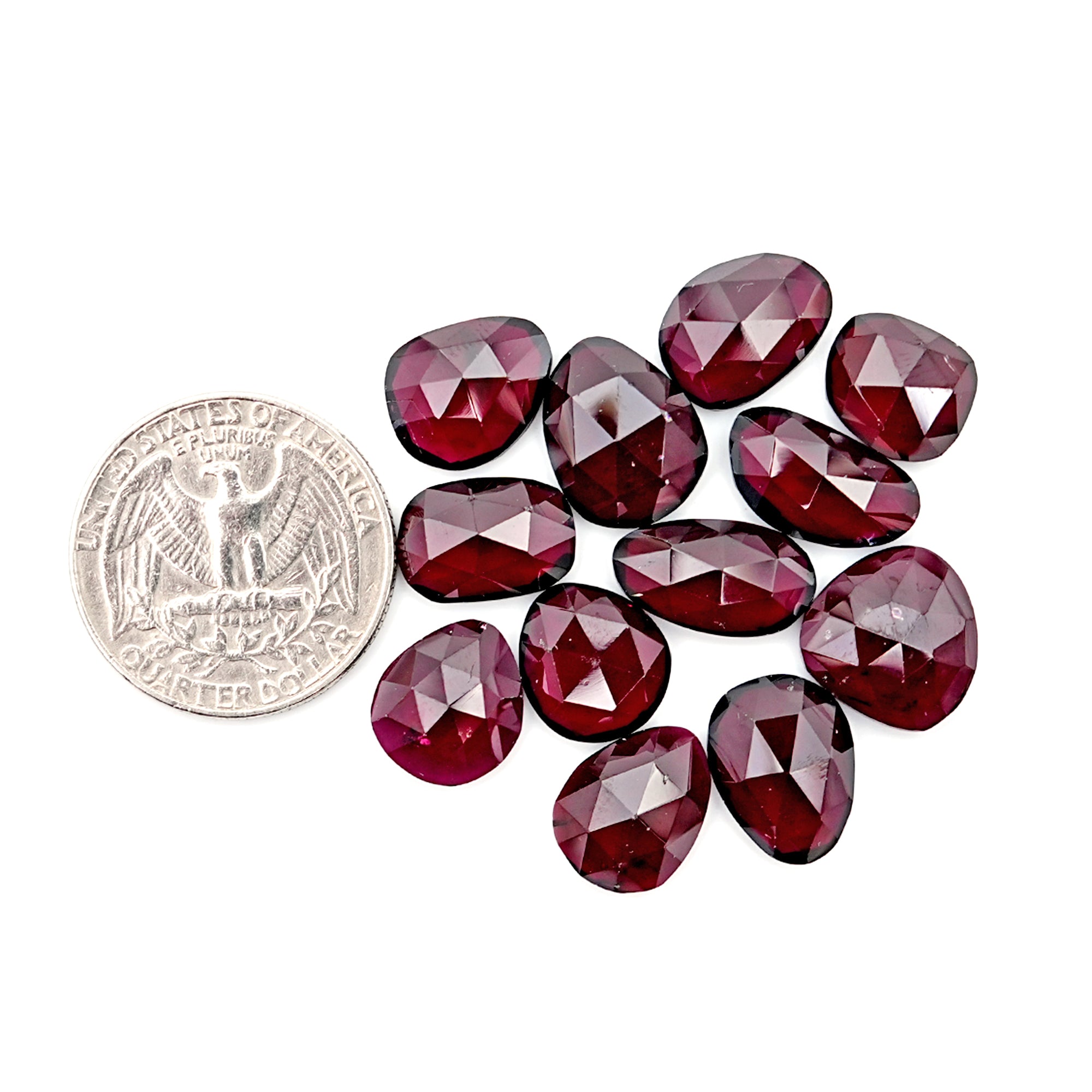 Rhodolite Garnet Rose Cut Cabochons | Deep Plum Pink Freeform Faceted Gems - 12 Pieces