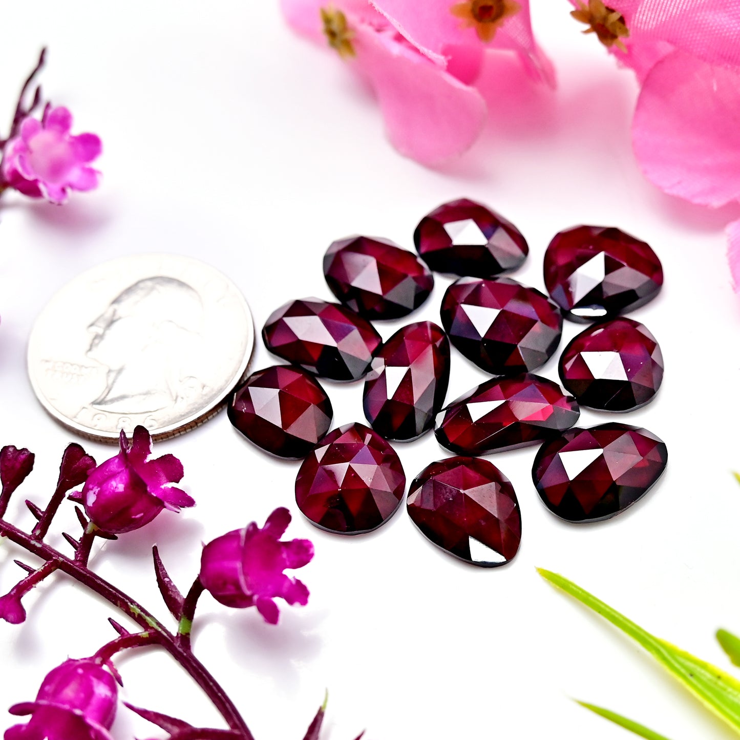 71.5cts Rhodolite Garnet Rosecut Cabochon Shape : Freeform Shape 11x14mm AA Grade Gemstone Parcel - Total 12Pcs