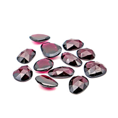 Rhodolite Garnet Rose Cut Cabochons | Deep Plum Pink Freeform Faceted Gems - 12 Pieces