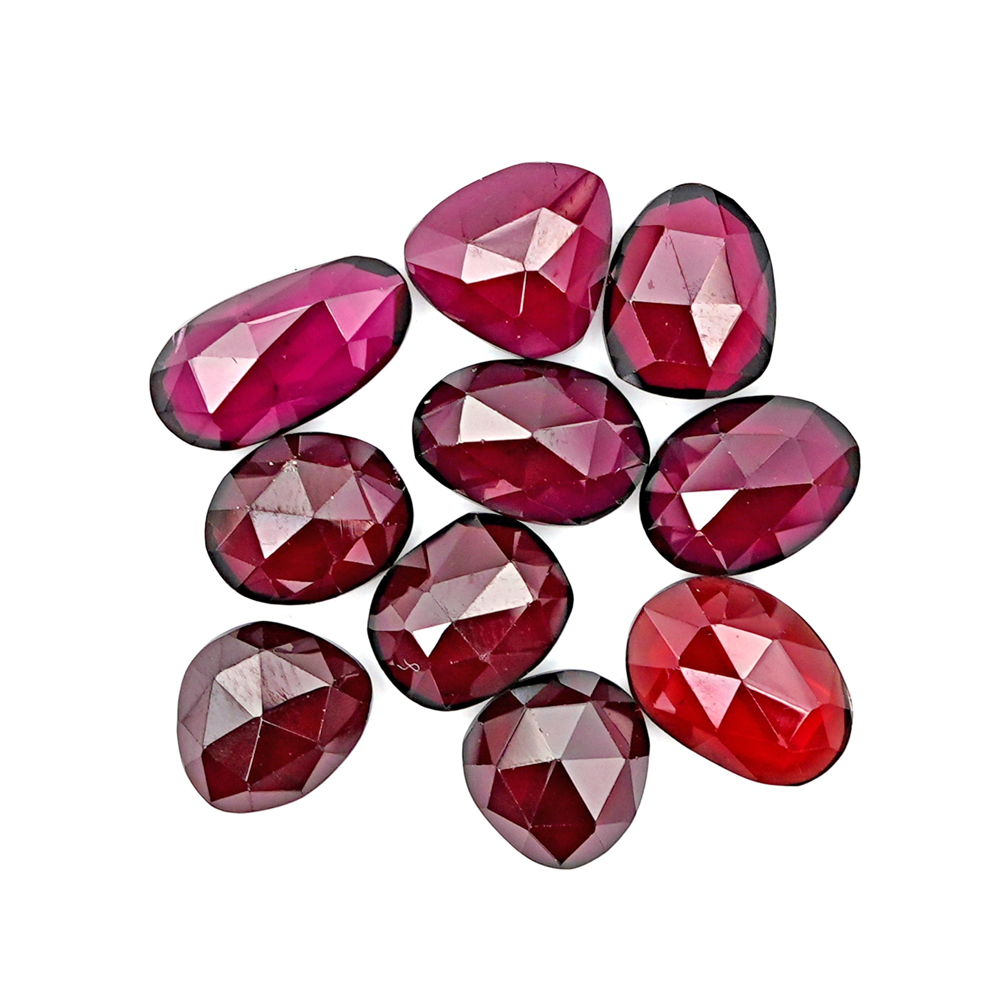 Rhodolite Garnet Rose Cut Cabochons | Deep Pink Freeform Gems For Jewelry Making - 10 Pieces