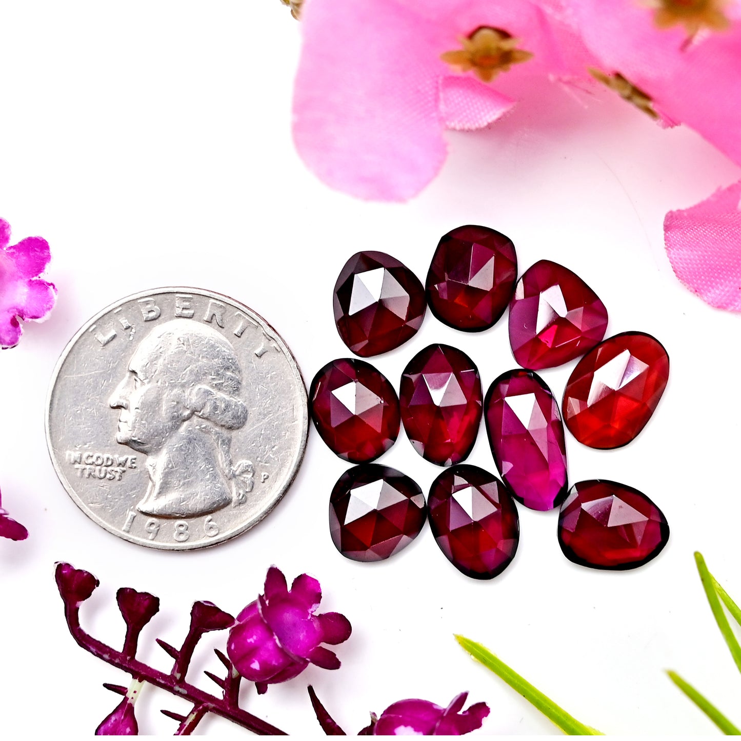 32.4cts Rhodolite Garnet Rosecut Cabochon 9X13mm AA Grade Gemstone Parcel - Total 10 Pcs