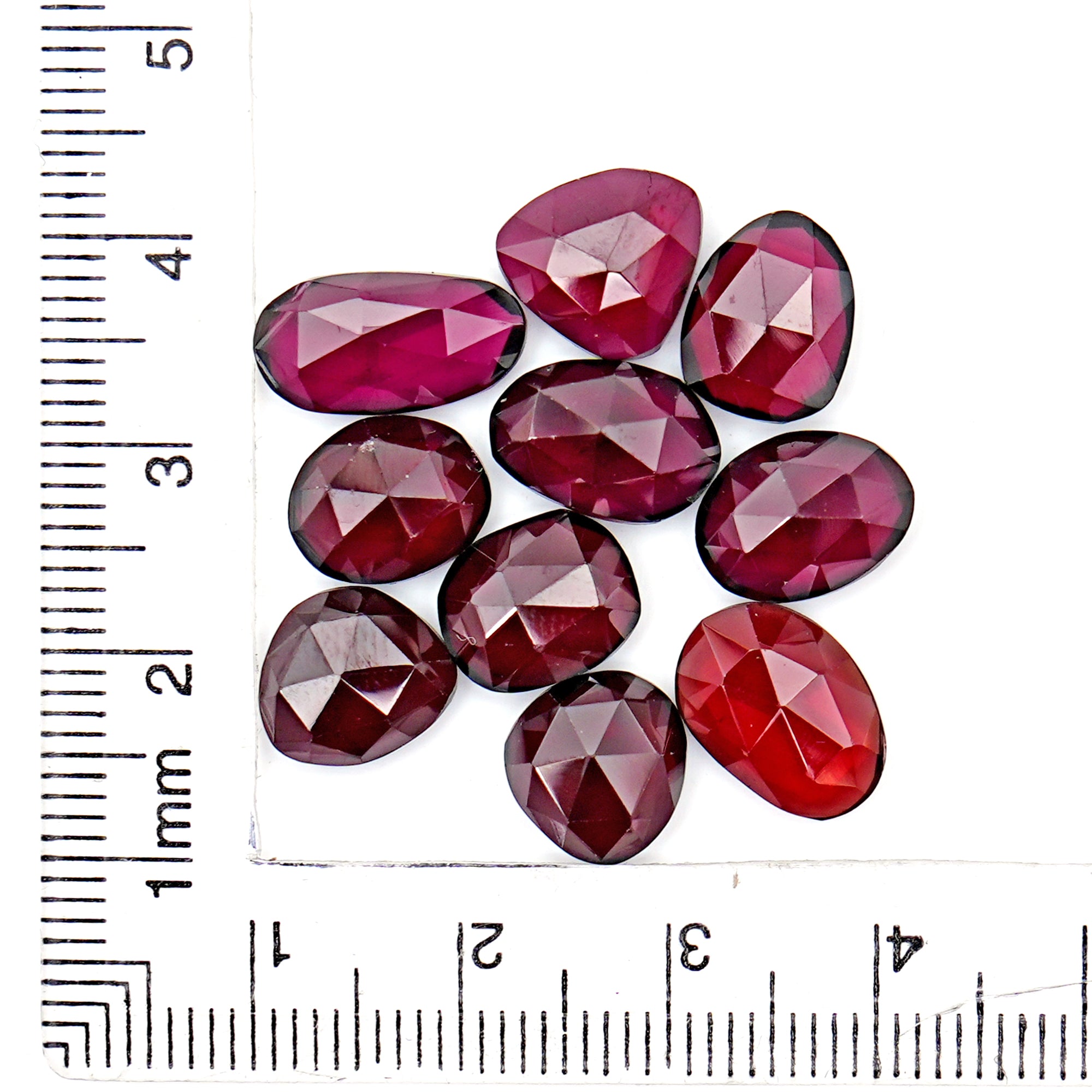 Rhodolite Garnet Rose Cut Cabochons | Deep Pink Freeform Gems For Jewelry Making - 10 Pieces