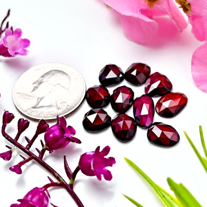 32.4cts Rhodolite Garnet Rosecut Cabochon 9X13mm AA Grade Gemstone Parcel - Total 10 Pcs