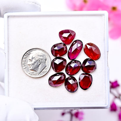 32.4cts Rhodolite Garnet Rosecut Cabochon 9X13mm AA Grade Gemstone Parcel - Total 10 Pcs