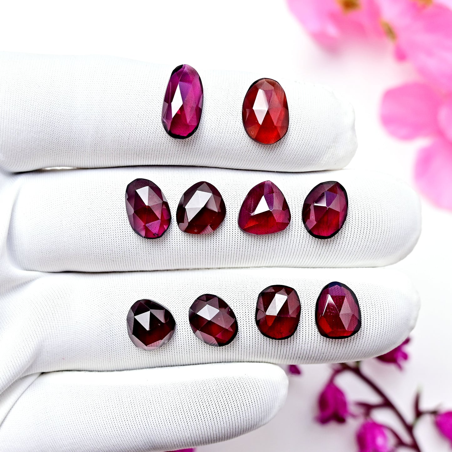 32.4cts Rhodolite Garnet Rosecut Cabochon 9X13mm AA Grade Gemstone Parcel - Total 10 Pcs