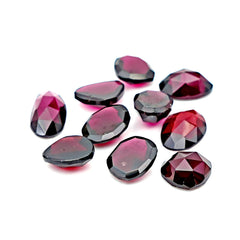 Rhodolite Garnet Rose Cut Cabochons | Deep Pink Freeform Gems For Jewelry Making - 10 Pieces