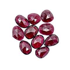 Rhodolite Garnet Rosecut Cabochons – Deep Plum Pink Freeform Faceted Gems - 10 Pieces