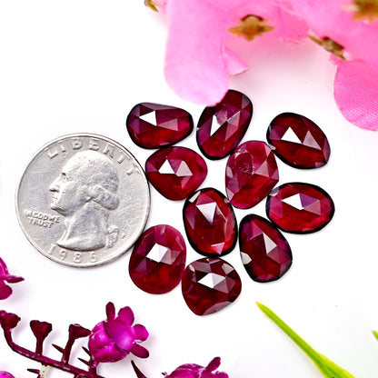 43.4cts Rhodolite Garnet Rosecut Cabochon Shape : Freeform Shape 8X13mm AA Grade Gemstone Parcel - Total 10 Pcs