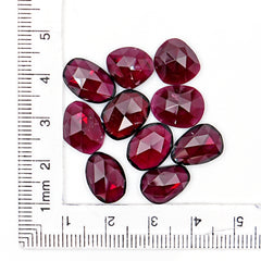 Rhodolite Garnet Rosecut Cabochons – Deep Plum Pink Freeform Faceted Gems - 10 Pieces