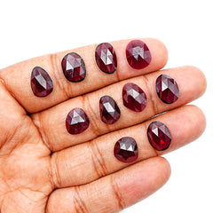 Rhodolite Garnet Rosecut Cabochons – Deep Plum Pink Freeform Faceted Gems - 10 Pieces