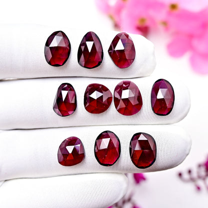 43.4cts Rhodolite Garnet Rosecut Cabochon Shape : Freeform Shape 8X13mm AA Grade Gemstone Parcel - Total 10 Pcs