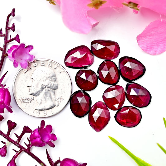 35.1cts Rhodolite Garnet Rosecut Cabochon Freeform Shape 10X13mm AA Grade Gemstone Parcel - Total 10 Pcs