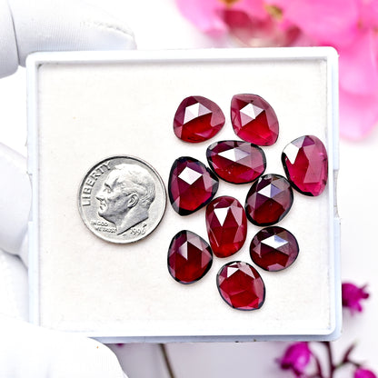 35.1cts Rhodolite Garnet Rosecut Cabochon Freeform Shape 10X13mm AA Grade Gemstone Parcel - Total 10 Pcs