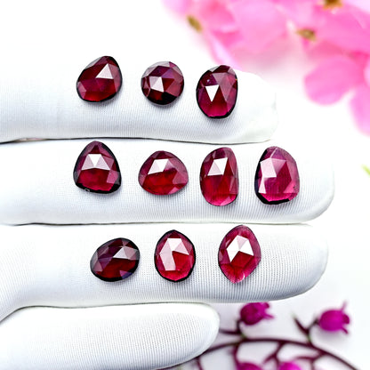 35.1cts Rhodolite Garnet Rosecut Cabochon Freeform Shape 10X13mm AA Grade Gemstone Parcel - Total 10 Pcs