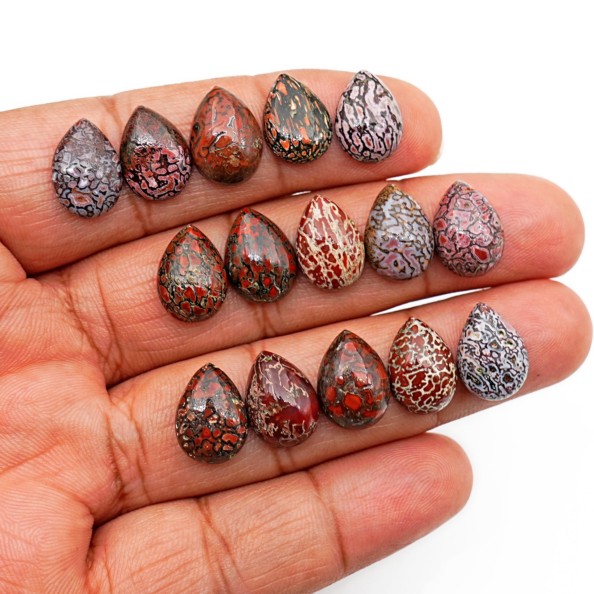 Pear Cut Fossilized Dinosaur Bone Cabochon | Ancient Gemstone For Jewelry Making - 15 Pieces