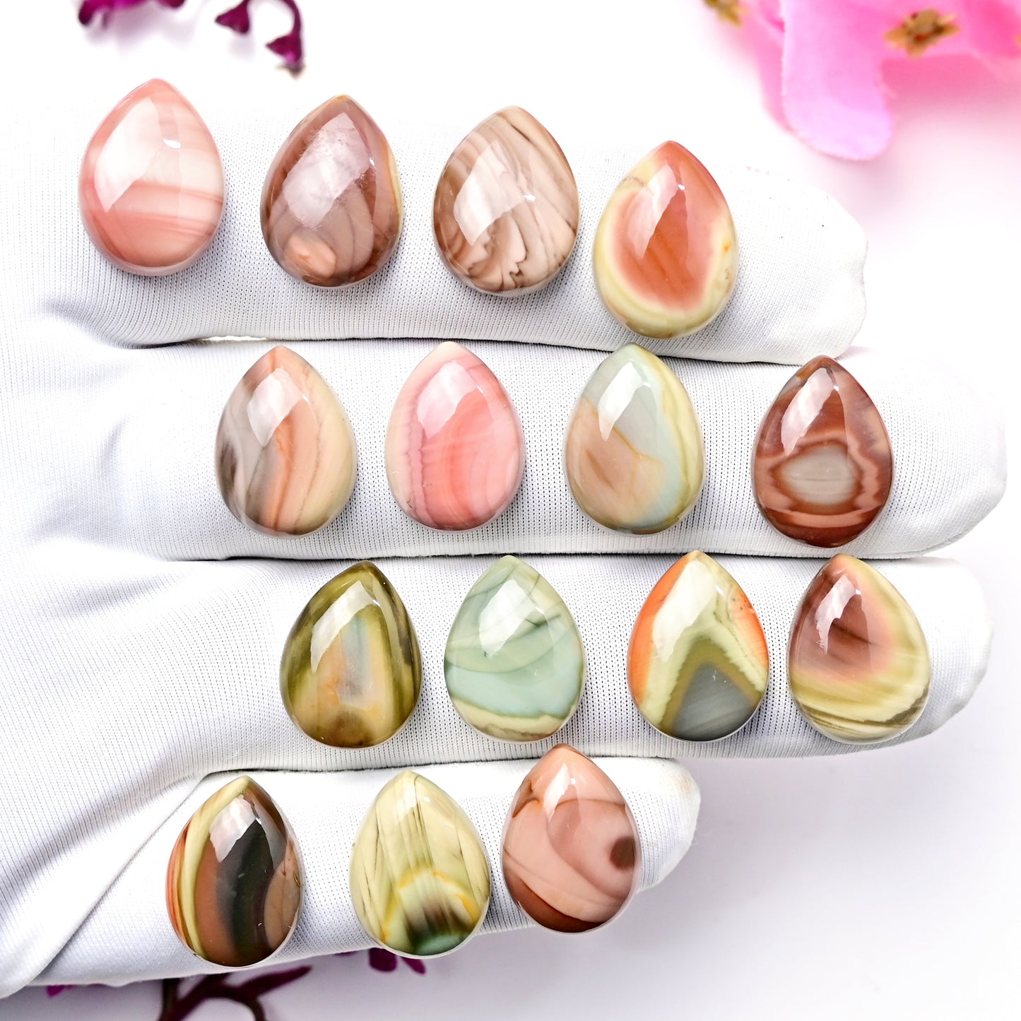 99.4cts Natural Imperial Jasper Smooth Cabochon Rare Crystal - Polished Gemstone 12X16mm Tear Drop Shape Flat Back Gemstone for making jewelry 15 pcs