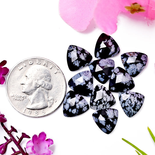 25cts Snowflake Obsidian Rosecut Cabochon CALIBRATED, Obsidian Loose Stone, Trillian Shape 10x10mm Obsidian Lot, Semi Precious Gemstone Cabochon 10 pcs