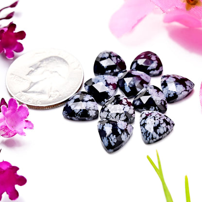 25cts Snowflake Obsidian Rosecut Cabochon CALIBRATED, Obsidian Loose Stone, Trillian Shape 10x10mm Obsidian Lot, Semi Precious Gemstone Cabochon 10 pcs