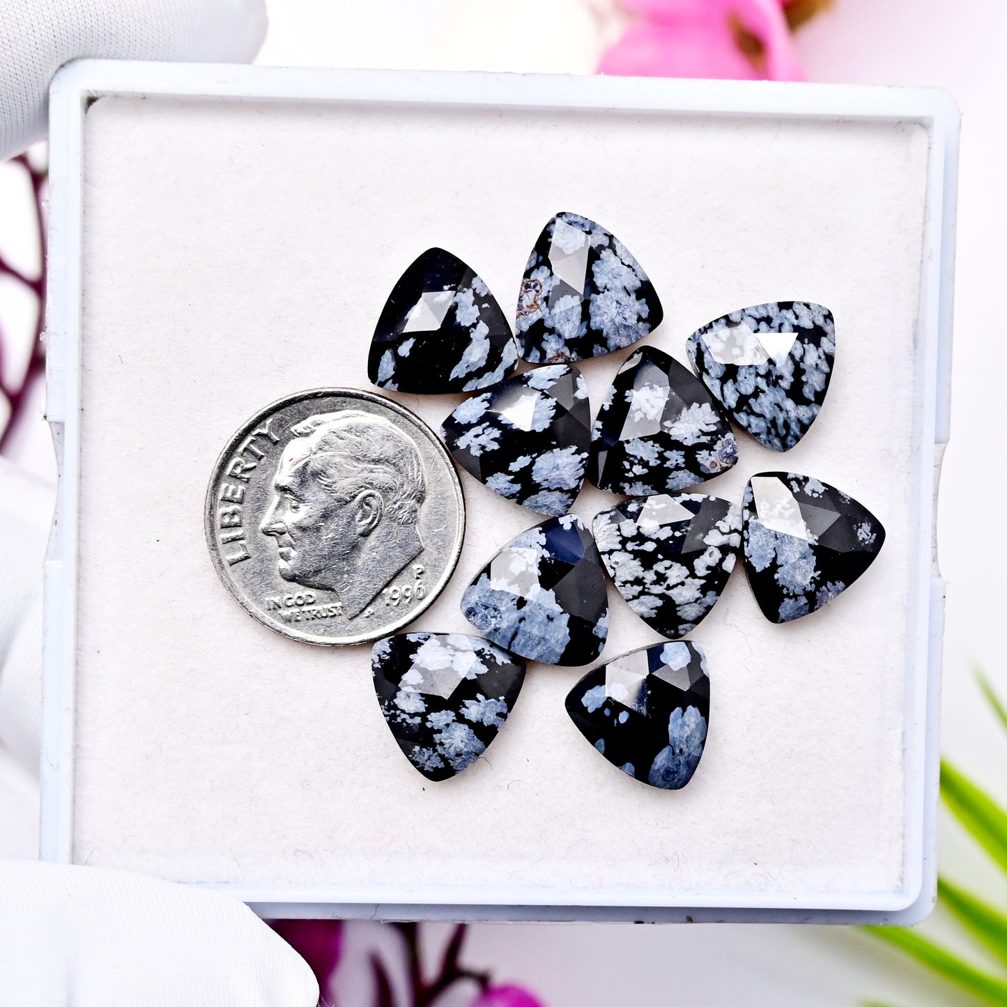 25cts Snowflake Obsidian Rosecut Cabochon CALIBRATED, Obsidian Loose Stone, Trillian Shape 10x10mm Obsidian Lot, Semi Precious Gemstone Cabochon 10 pcs