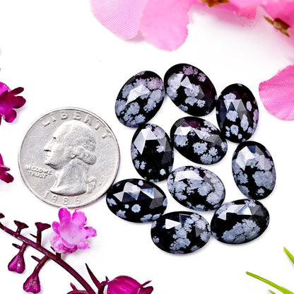 41.1cts Snowflake Obsidian Rosecut Cabochon CALIBRATED, Obsidian Loose Stone, Oval Shape 10x14mm Obsidian Lot, Semi Precious Gemstone Cabochon 10 pcs