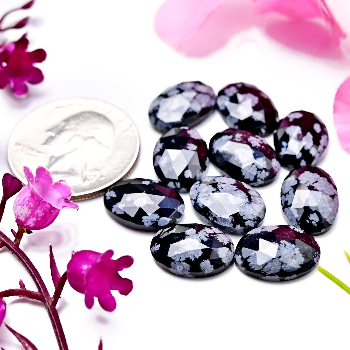 41.1cts Snowflake Obsidian Rosecut Cabochon CALIBRATED, Obsidian Loose Stone, Oval Shape 10x14mm Obsidian Lot, Semi Precious Gemstone Cabochon 10 pcs