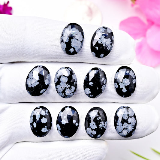 41.1cts Snowflake Obsidian Rosecut Cabochon CALIBRATED, Obsidian Loose Stone, Oval Shape 10x14mm Obsidian Lot, Semi Precious Gemstone Cabochon 10 pcs