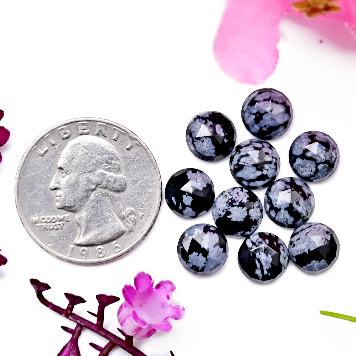 18.8cts Snowflake Obsidian Rosecut Cabochon CALIBRATED, Obsidian Loose Stone, Round Shape 8mm Obsidian Lot, Semi Precious Gemstone Cabochon 10 pcs