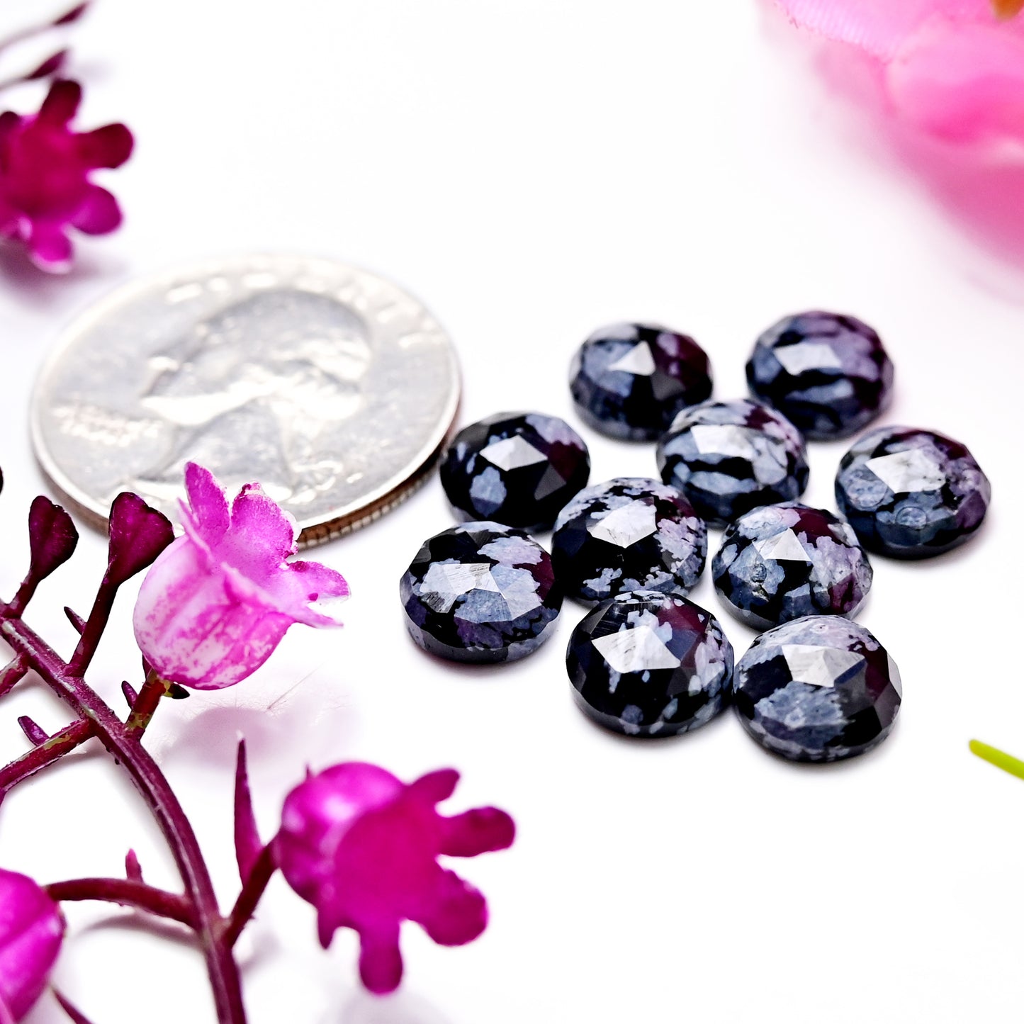 18.8cts Snowflake Obsidian Rosecut Cabochon CALIBRATED, Obsidian Loose Stone, Round Shape 8mm Obsidian Lot, Semi Precious Gemstone Cabochon 10 pcs