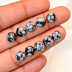Snowflake Obsidian Rose Cut Smooth Cabochons | Freeform Shape Polished Stones for Jewelry Making - 10 Pieces