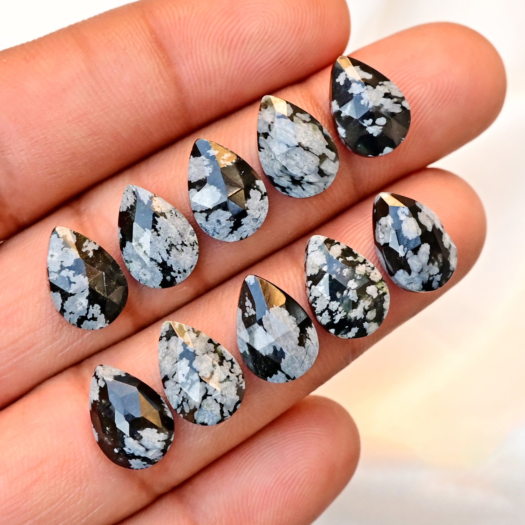Snowflake Obsidian Rose Cut Smooth Cabochons | Freeform Shape Polished Stones for Jewelry Making - 10 Pieces