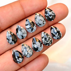 Snowflake Obsidian Rose Cut Smooth Cabochons | Freeform Shape Polished Stones for Jewelry Making - 10 Pieces