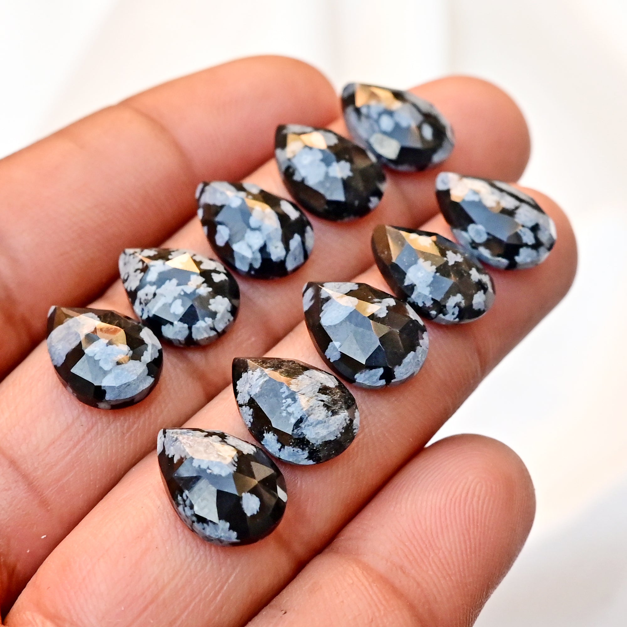 Snowflake Obsidian Rose Cut Smooth Cabochons | Freeform Shape Polished Stones for Jewelry Making - 10 Pieces