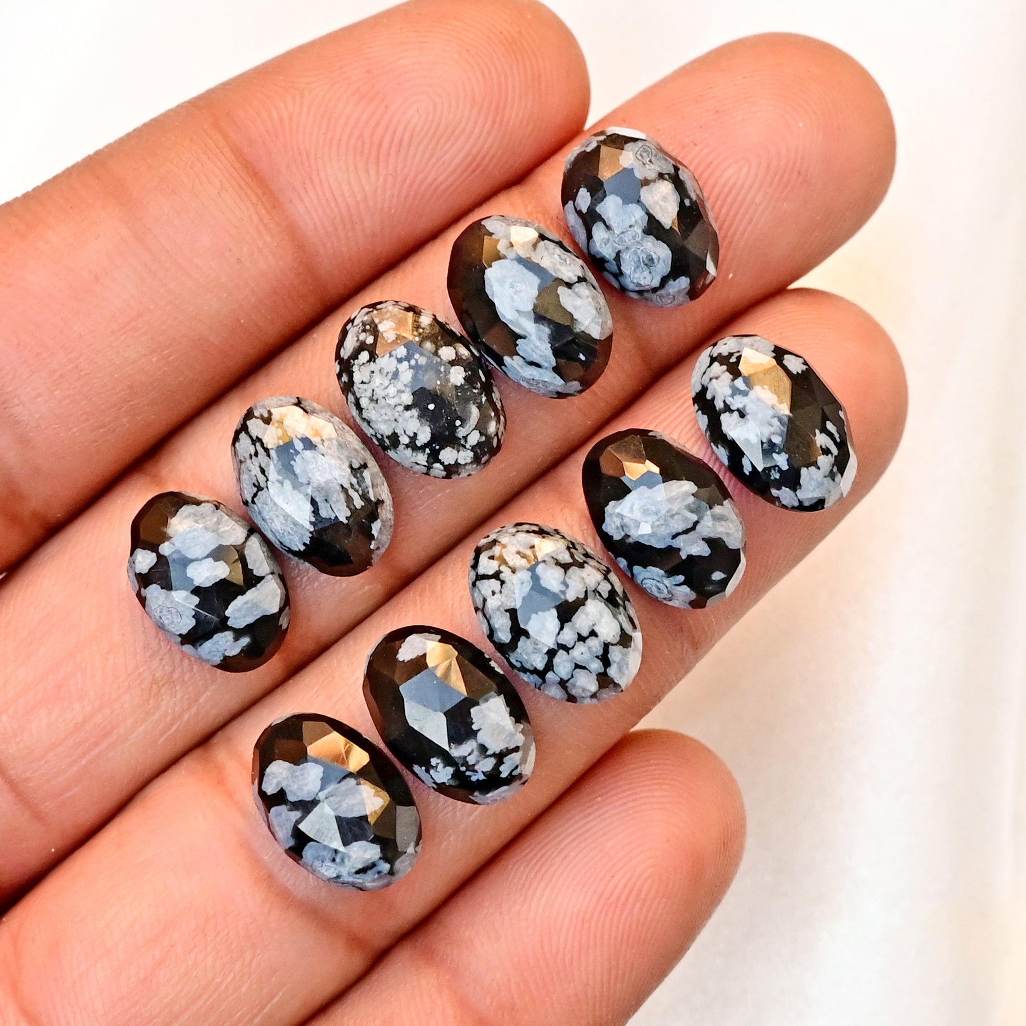 Snowflake Obsidian Rose Cut Smooth Cabochons | Freeform Shape Polished Stones for Jewelry Making - 10 Pieces