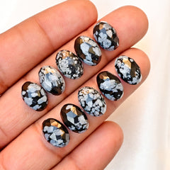 Snowflake Obsidian Rose Cut Smooth Cabochons | Freeform Shape Polished Stones for Jewelry Making - 10 Pieces