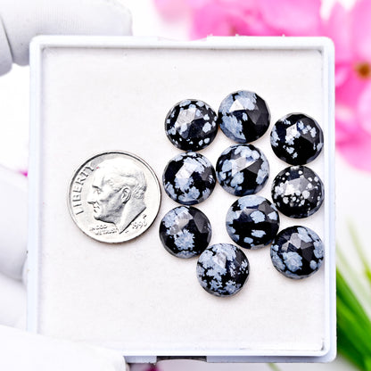 27.4cts Snowflake Obsidian Rosecut Cabochon CALIBRATED, Obsidian Loose Stone, Round Shape 10mm Obsidian Lot, Semi Precious Gemstone Cabochon 10 pcs