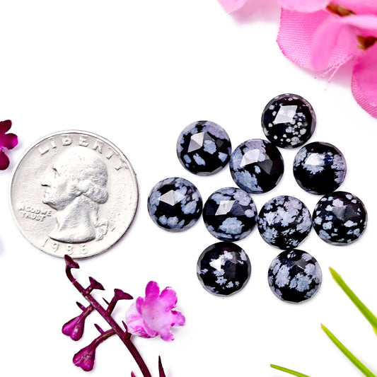 27.4cts Snowflake Obsidian Rosecut Cabochon CALIBRATED, Obsidian Loose Stone, Round Shape 10mm Obsidian Lot, Semi Precious Gemstone Cabochon 10 pcs