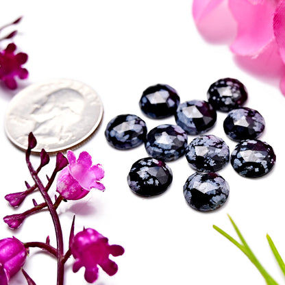 27.4cts Snowflake Obsidian Rosecut Cabochon CALIBRATED, Obsidian Loose Stone, Round Shape 10mm Obsidian Lot, Semi Precious Gemstone Cabochon 10 pcs