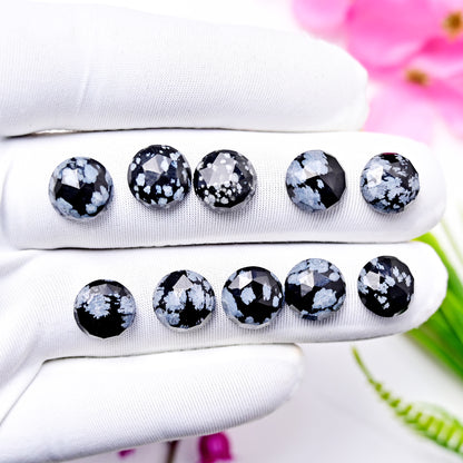 27.4cts Snowflake Obsidian Rosecut Cabochon CALIBRATED, Obsidian Loose Stone, Round Shape 10mm Obsidian Lot, Semi Precious Gemstone Cabochon 10 pcs