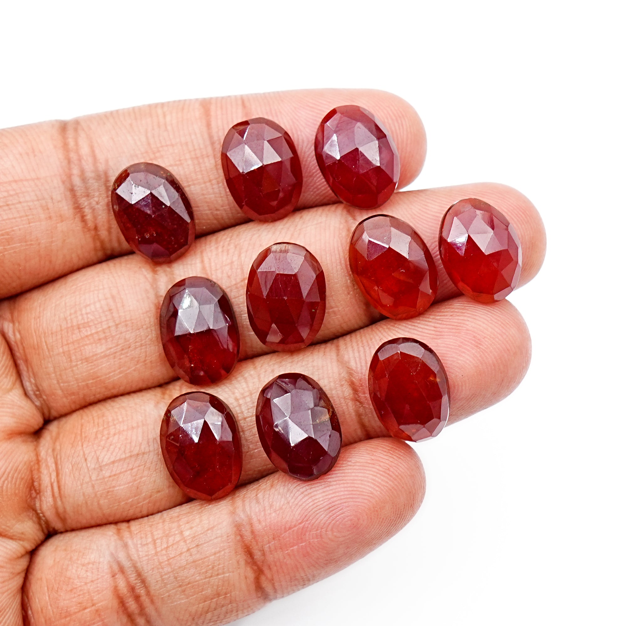 Hessonite Garnet Freeform Rose Cut Cabochons | Fiery Cinnamon Gemstone for Jewelry Making - 10 Pieces