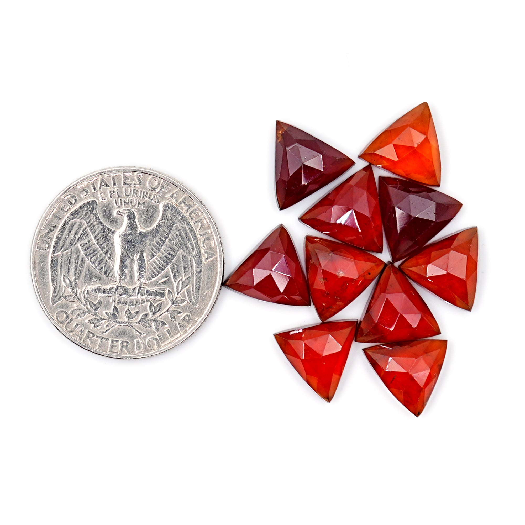 Hessonite Garnet Triangle Rose Cut Cabochons | Fiery Cinnamon Gemstone for Jewelry Making - 10 Pieces