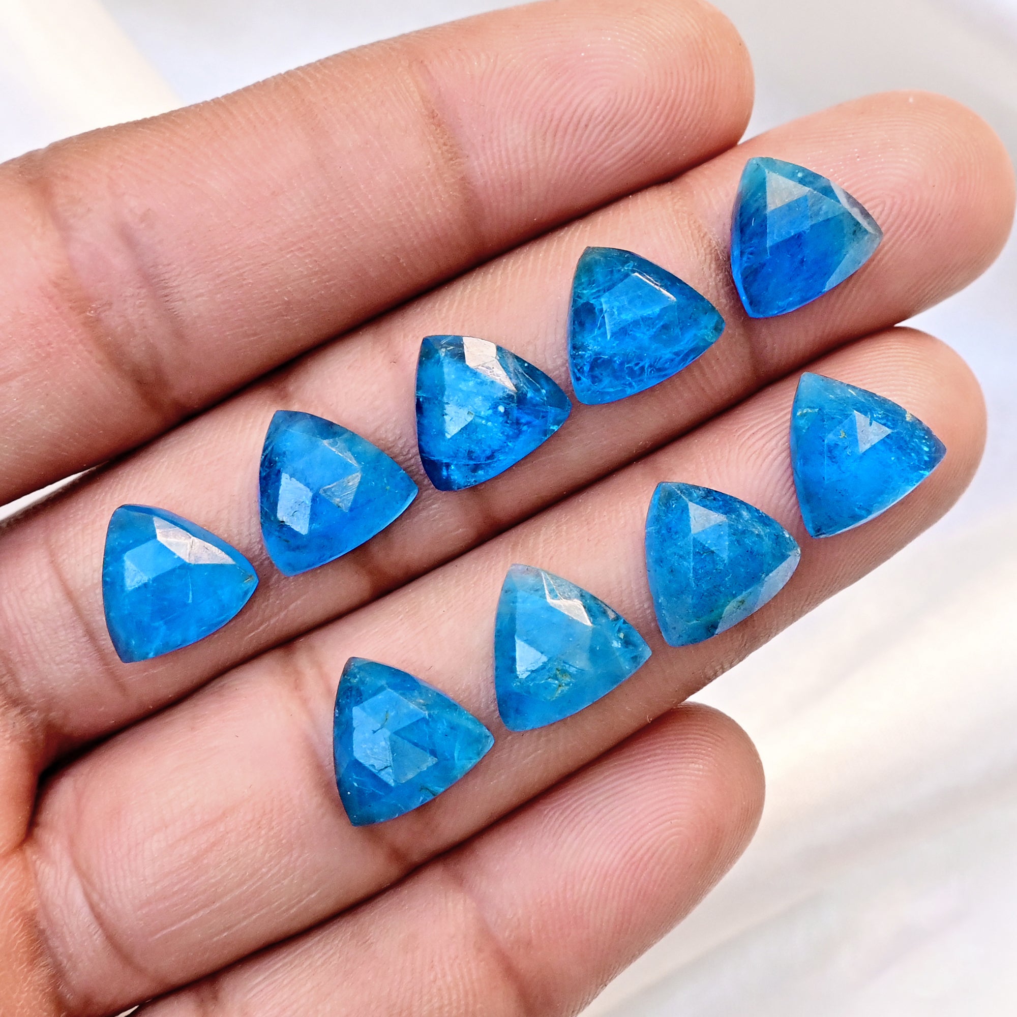 Neon Apatite Doubet Rose Cut Cabochons | Blue Color Gemstone for Jewelry Making - 9 Piece
