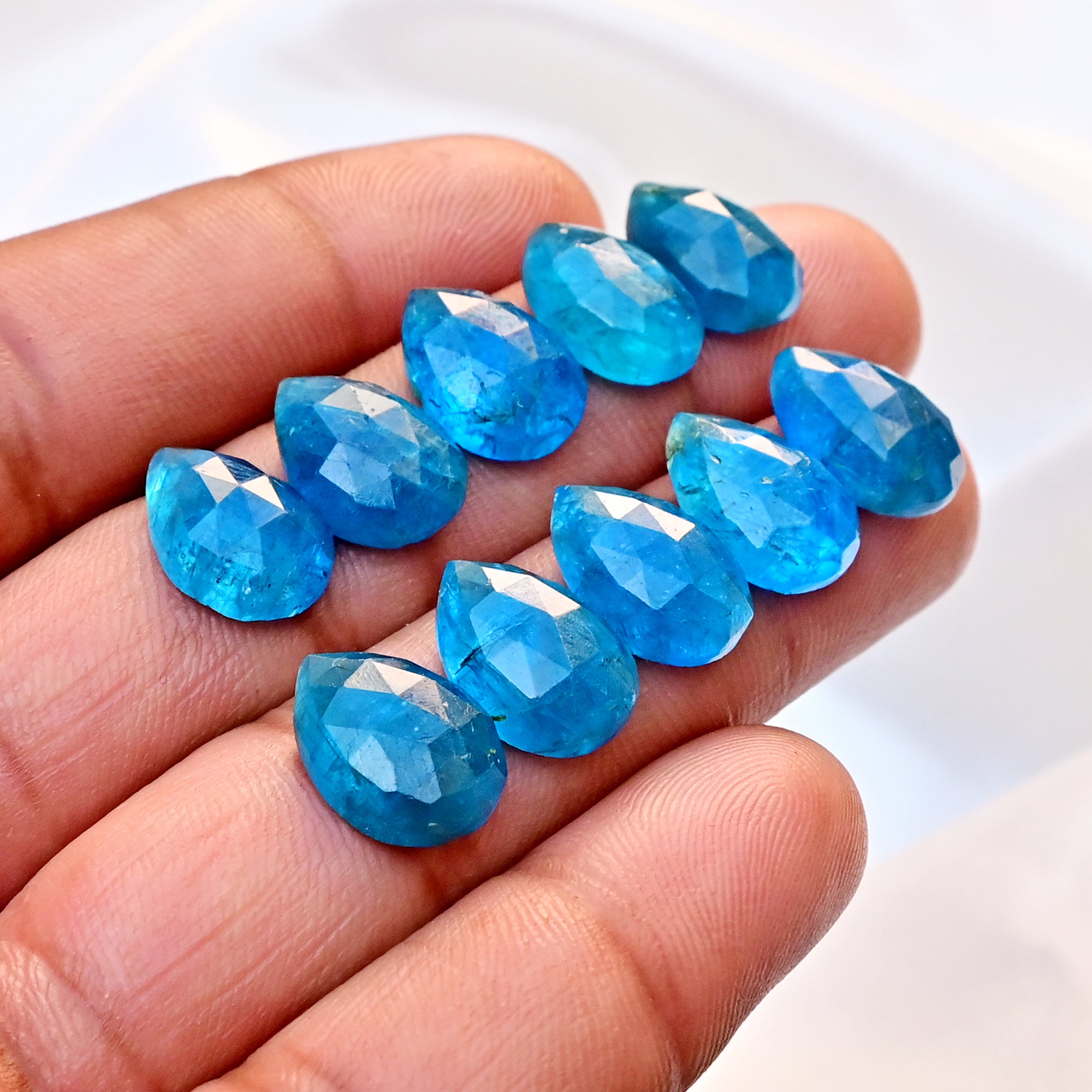 Neon Apatite Doubet Rose Cut Cabochons | Blue Color Gemstone for Jewelry Making - 10 Piece