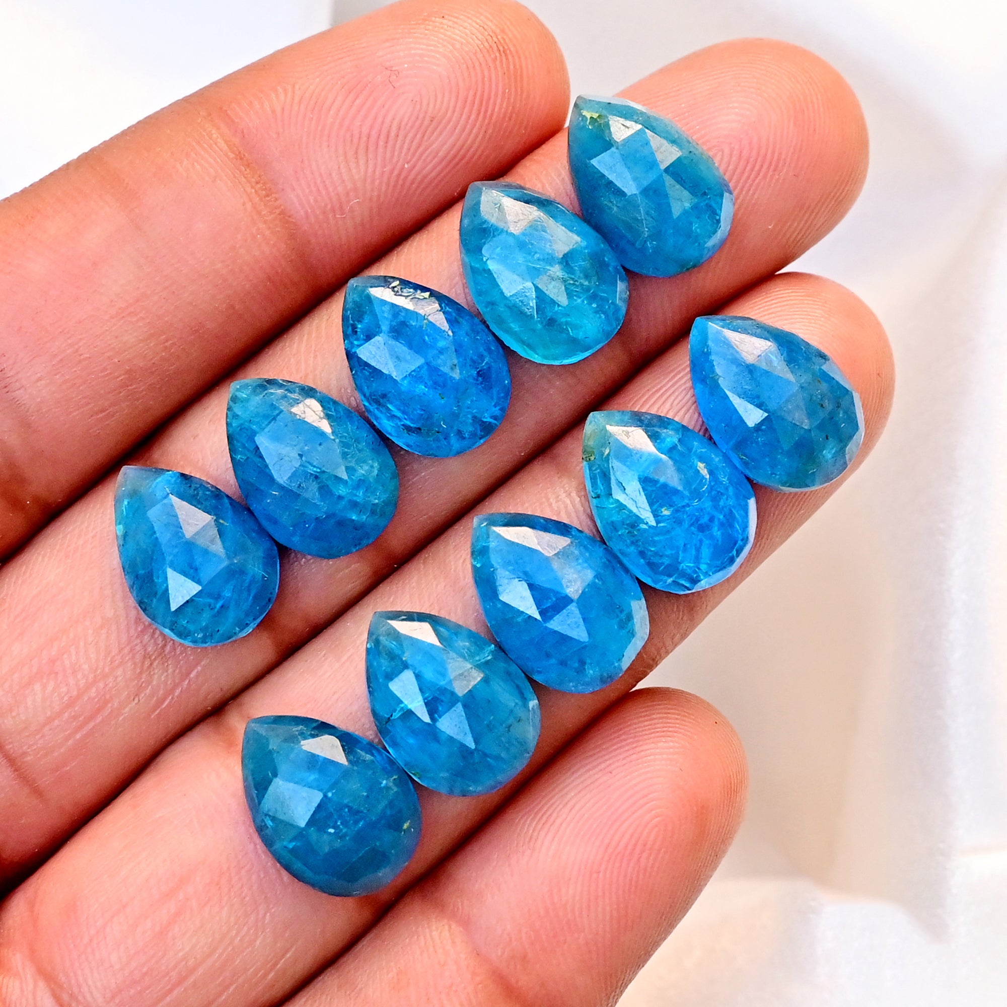Neon Apatite Doubet Rose Cut Cabochons | Blue Color Gemstone for Jewelry Making - 10 Piece