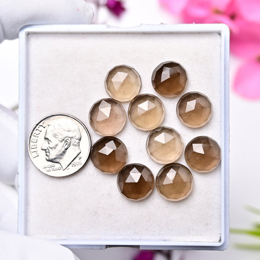 33cts Smoky Quartz Rose Cut 10X10mm, Round Shape AA Grade Gemstone -Total 10 Pcs