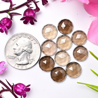 33cts Smoky Quartz Rose Cut 10X10mm, Round Shape AA Grade Gemstone -Total 10 Pcs