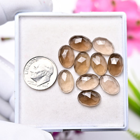 31.1cts Smoky Quartz Rose Cut 8X12mm, Oval Shape AA Grade Gemstone -Total 10 Pcs