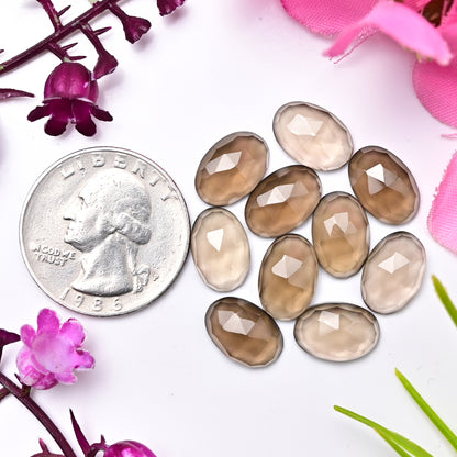 31.1cts Smoky Quartz Rose Cut 8X12mm, Oval Shape AA Grade Gemstone -Total 10 Pcs