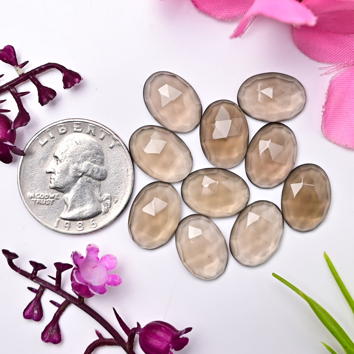 44.1cts Smoky Quartz Rose Cut 10X14mm, Oval Shape AA Grade Gemstone -Total 10 Pcs