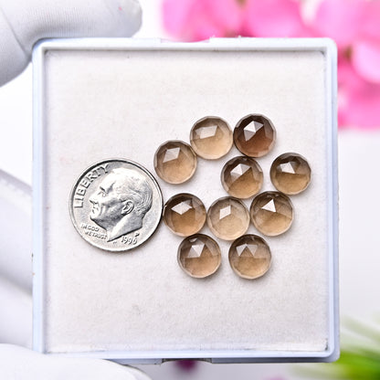 20.7cts Smoky Quartz Rose Cut 8x8mm, Round Shape AA Grade Gemstone -Total 10 Pcs